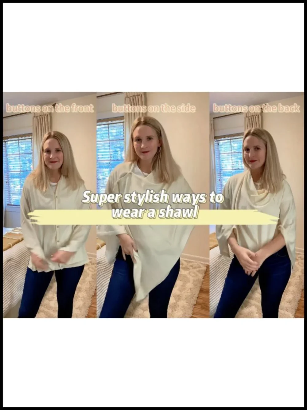Lightweight Knitted Poncho Scarf Wrap with Buttons